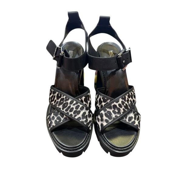 Michael Kors Colby Leather Cheetah Calf Hair Lug Platform Sandals 8.5/ CHIC NEW - Picture 5 of 11